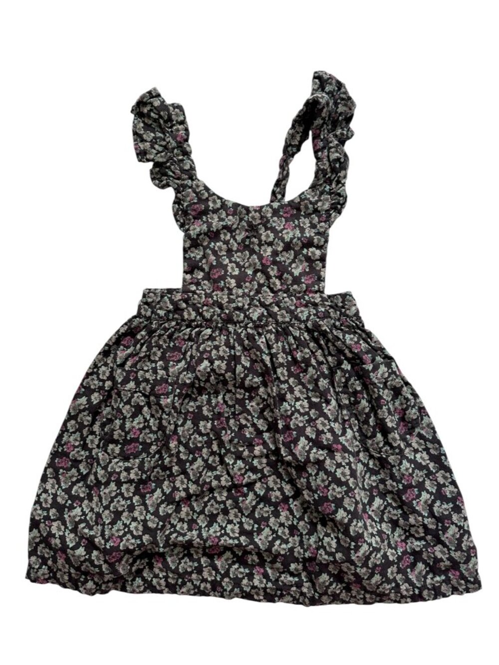Tocoto Vintage Girls Black Floral Pinafore Dress Size 4